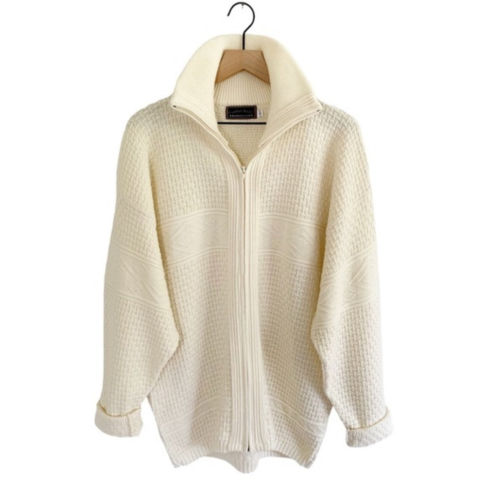 Vintage 80’s Cream 3D Zip Cardigan (Academia Cottage Gorp Grandpa Indie Preppy)